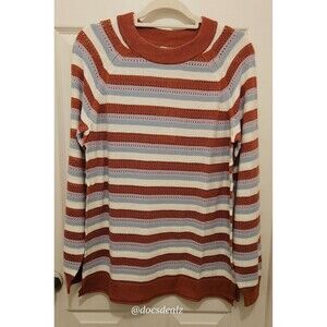 Market & Spruce Eyelet Knit Sweater Orange, Blue, Pink, White Striped Women's L